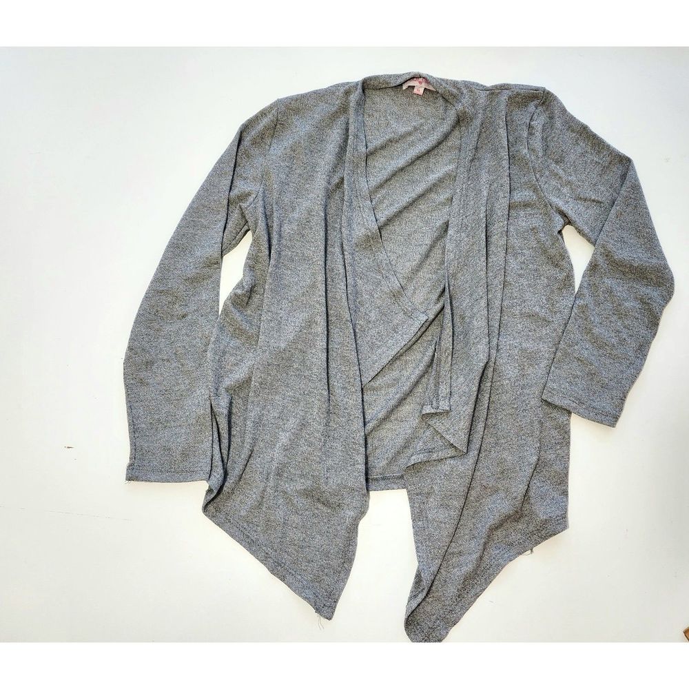 Girls Size XL Poof Gray Cotton-Blend 3/4 Sleeve Cardigan Sweater Shirt Top